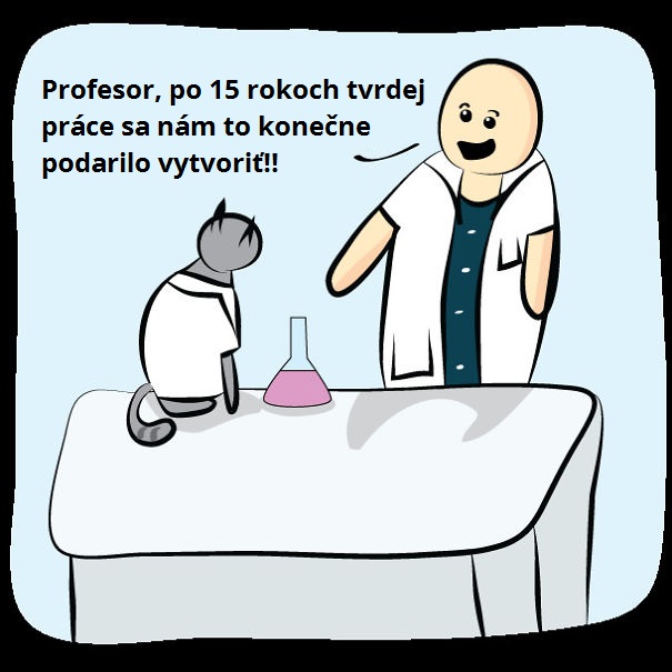 Mačka ako vedecký pracovník počas výkonu práce