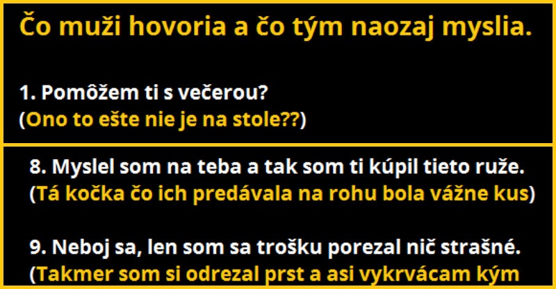 Čo muž povie VS čo si muž myslí (15 príkladov)