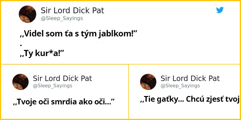 15+ Obrázkov: Manželka tweetuje všetky somariny, ktoré jej muž večer vykrikuje zo spánku