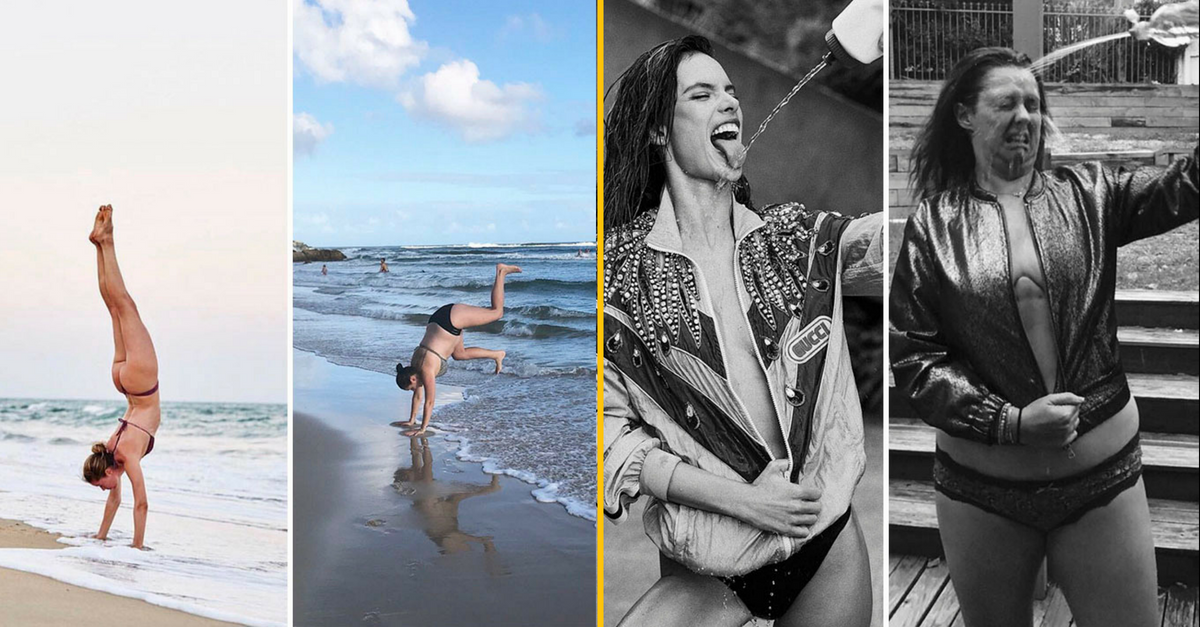 Táto žena neprestáva komicky pretvárať populárne instagramové fotografie (20+ Obrázkov)