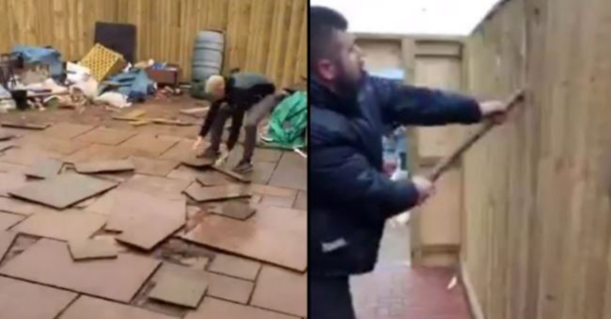 Skupinka záhradníkov rozmlátila novú terasu potom, čo im zákazníčka nezaplatila £7.000+VIDEO