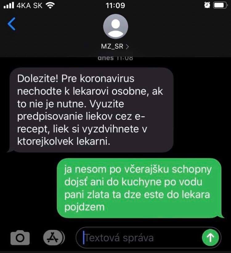 Slovák vtipne odpísal na SMS o koronavíruse na Slovensku