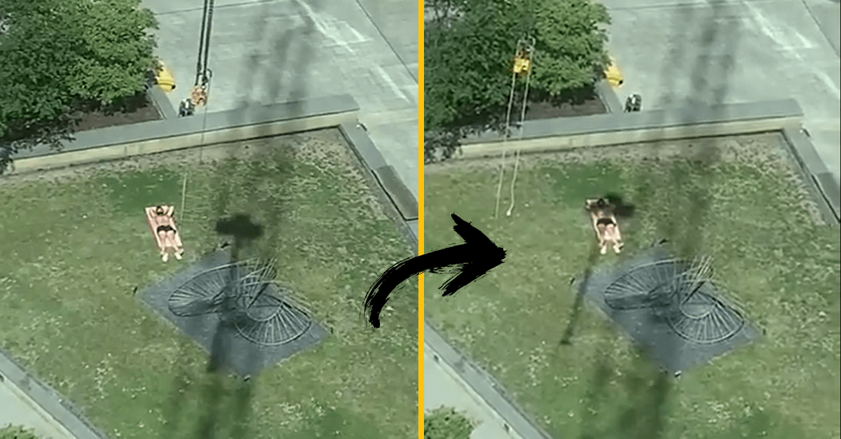 Operátor žeriavu si poriadne vystrelil z muža, ktorý sa opaľoval na slnku. Zábavné video baví celý internet