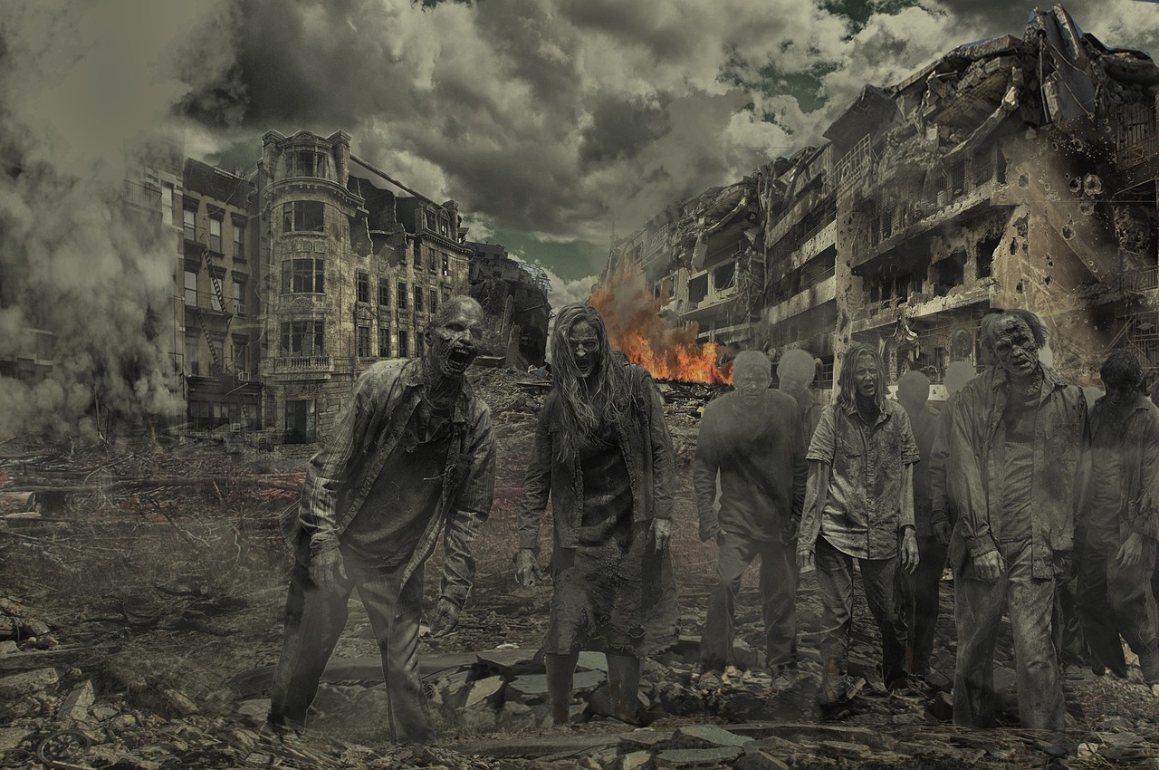 walking dead, zombies, destroyed city