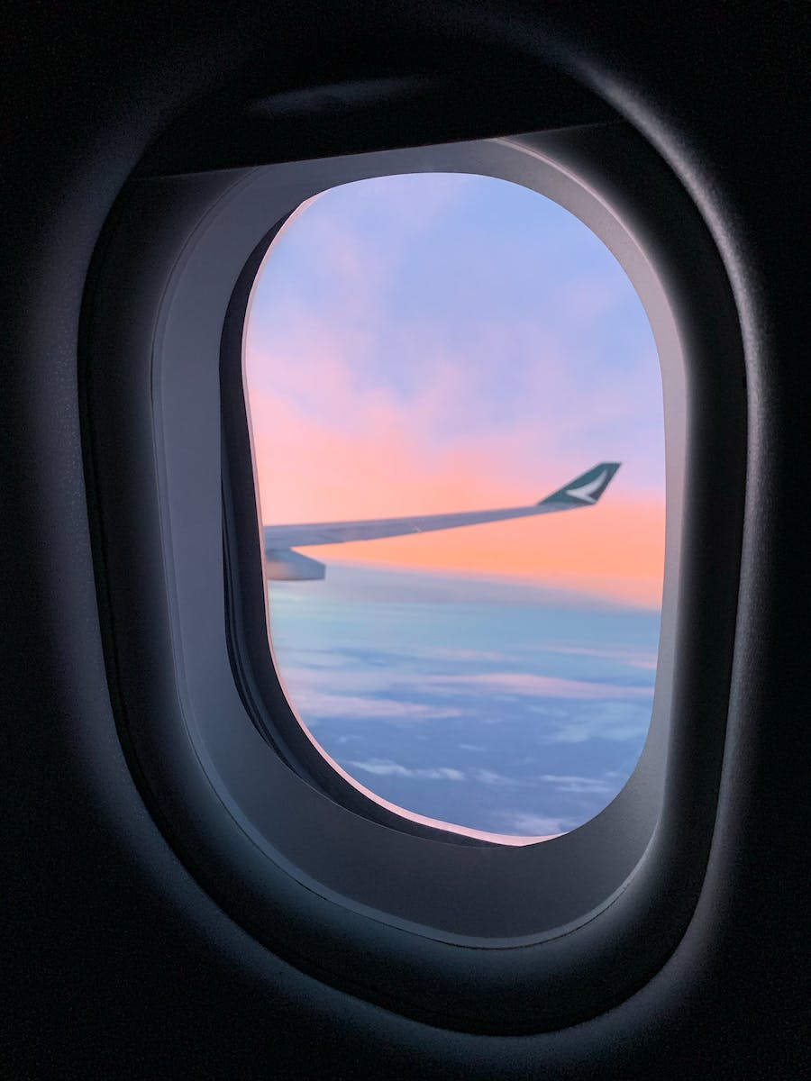 View Of The Clouds And Airplane Wing From The Aircraft Window