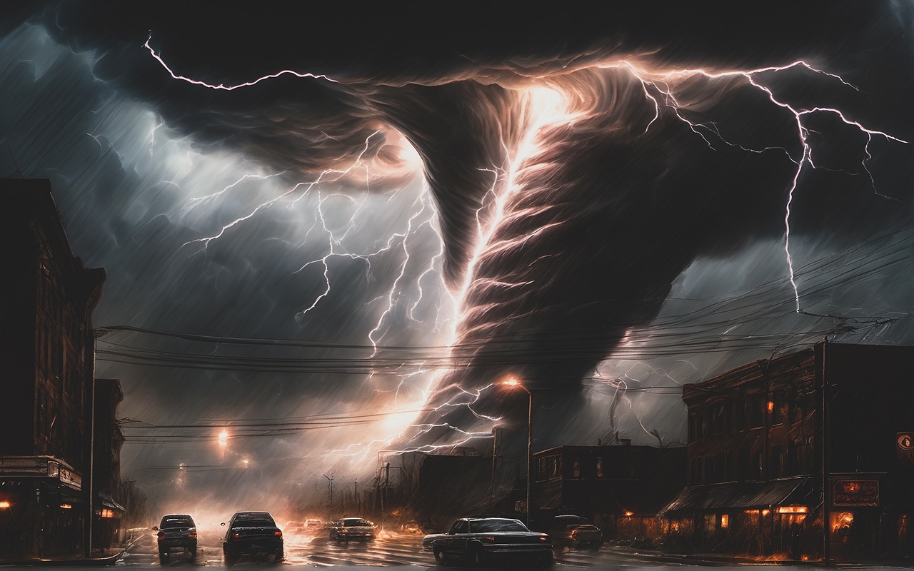 tornado, city, storm