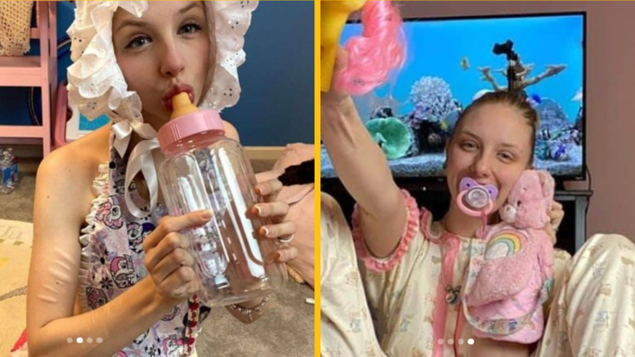 Žena, ktorá žije ako dieťa, spí v postieľke a míňa stovky libier na plienky