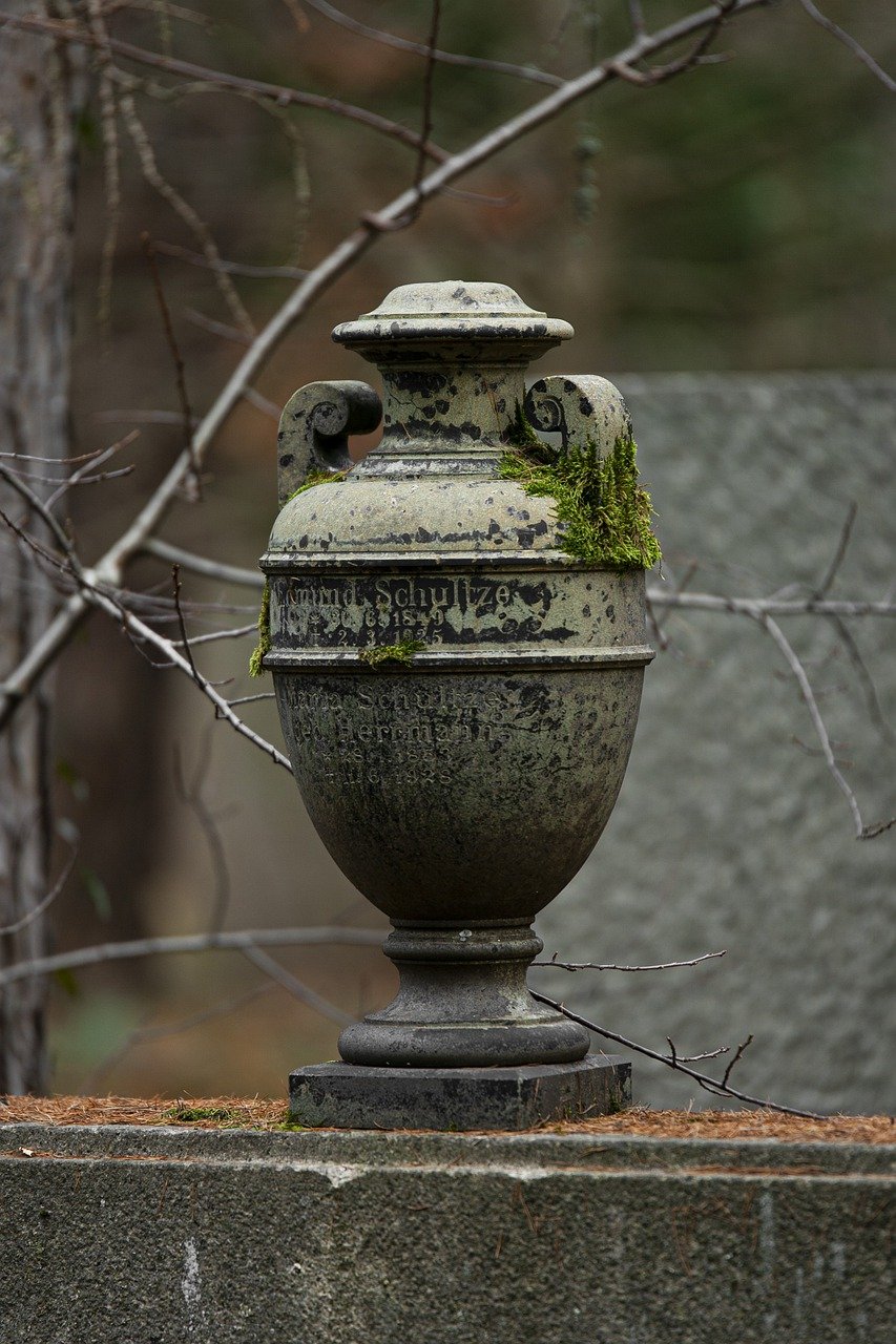 urn, graveyard, vegetation