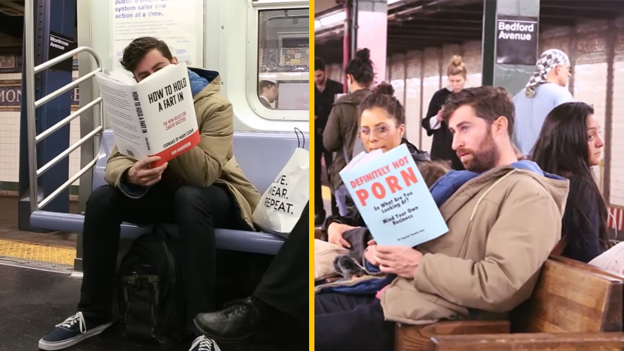 Muž vytvára falošné obálky kníh a berie ich so sebou do metra, aby videl, ako ľudia zareagujú