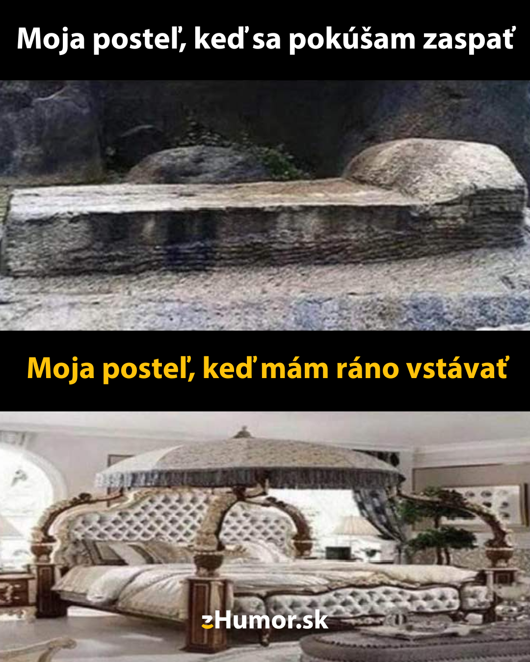 Moja posteľ – keď zaspávam vs. keď ráno vstávam
