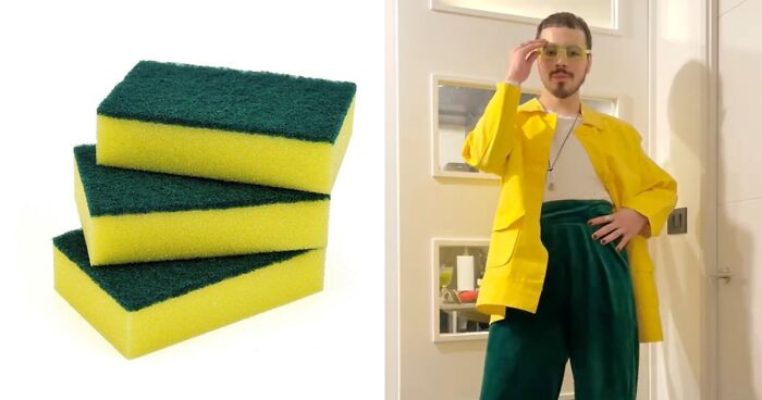 Zábavné fotografie kde muž vytvára outfity inšpirované náhodnými predmetmi a prodkutami