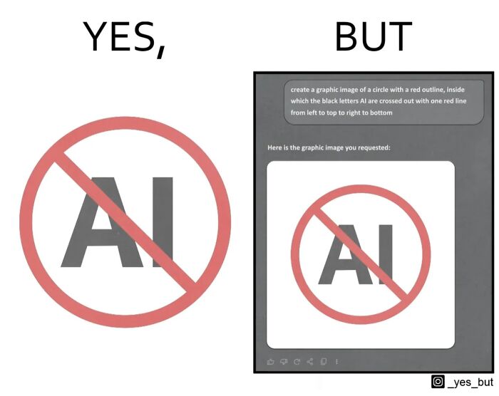 Prečiarknutý nápis AI a vedľa chatové rozhranie so zadaním vytvoriť takýto symbol.