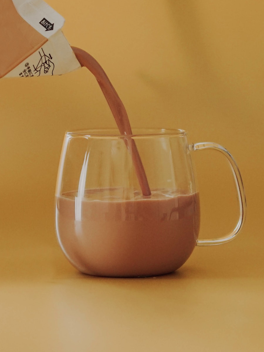 a glass with a drink in it