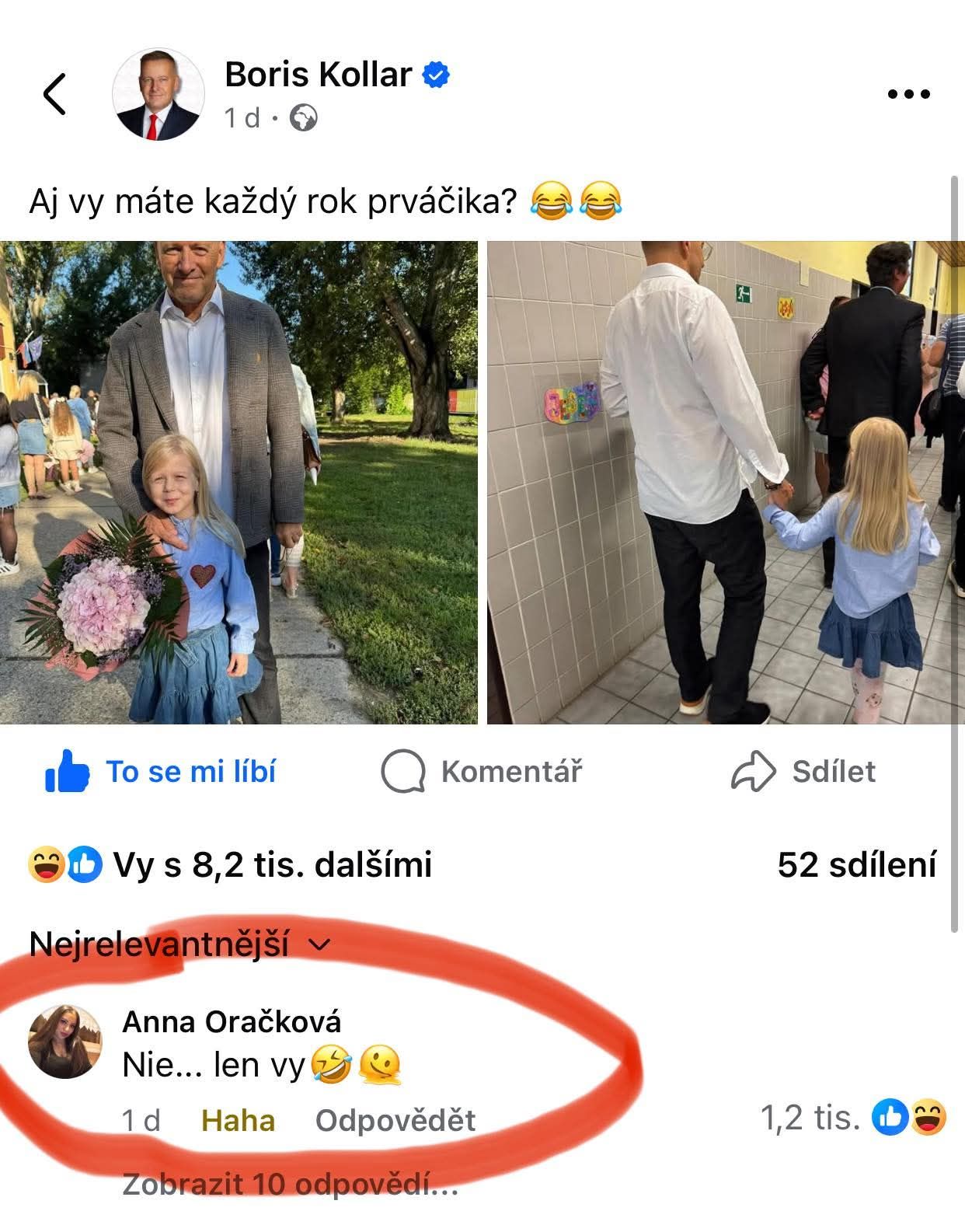 Muž s dievčatkom idú na prvý školský deň, nesie kyticu, reakcia na sociálnych sieťach vyvoláva úsmev.