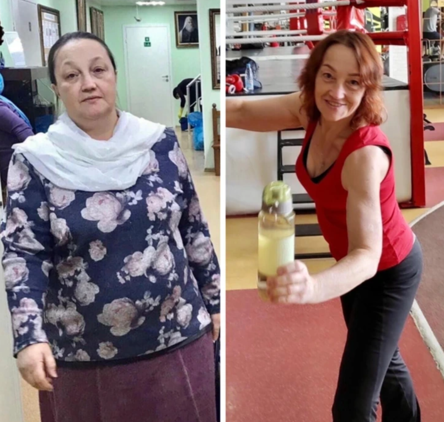 Žena pred a po premene: z kancelárie do fitka, ukážka osobného pokroku a zdravého životného štýlu.