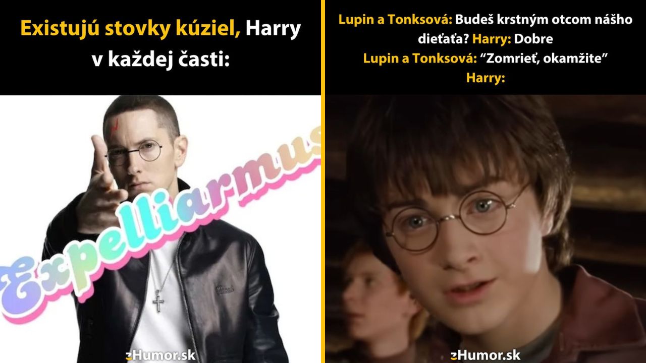 Paródia na Harryho Pottera s textom o kúzle Expelliarmus a vtipný rozhovor s Lupinom a Tonksovou.