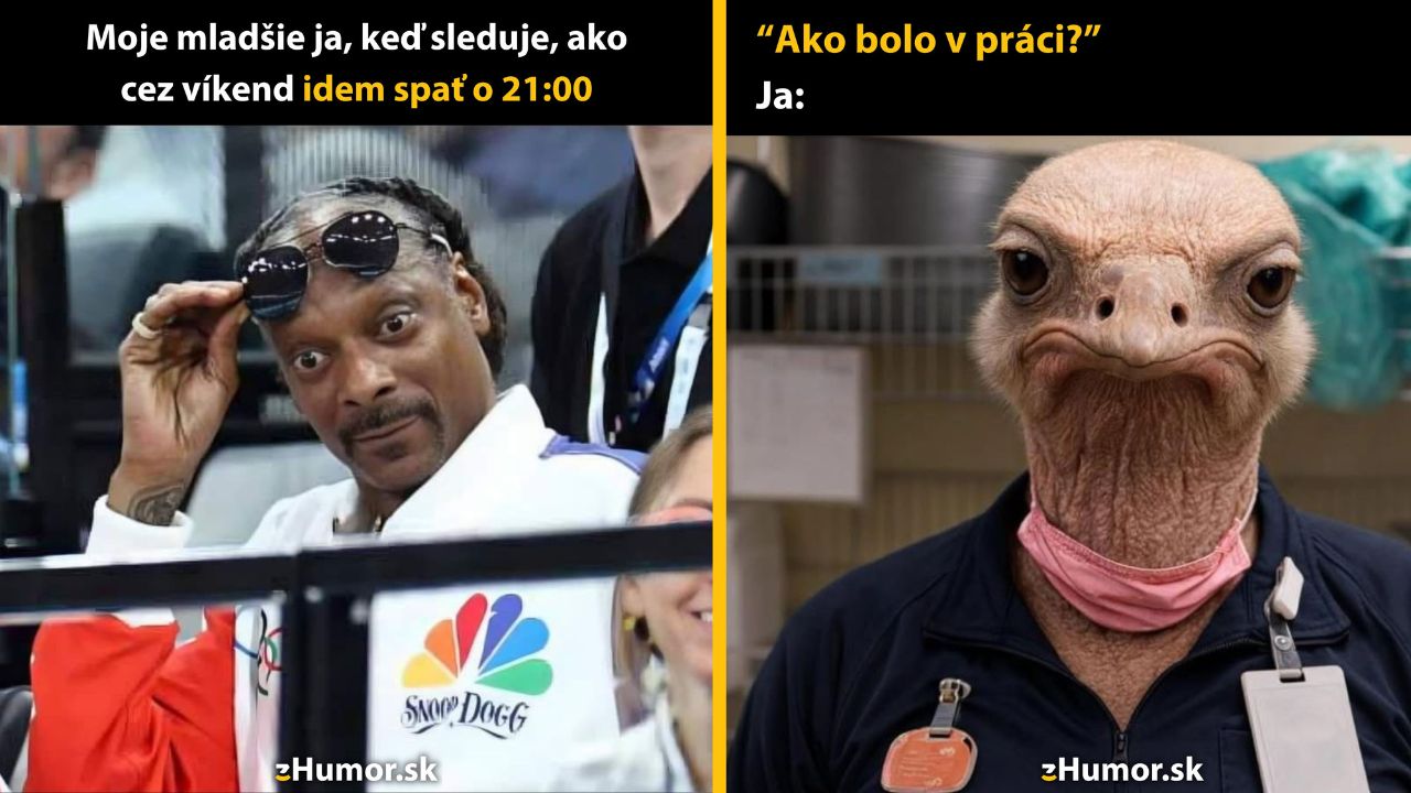 Meme s reakciou na skoré zaspávanie počas víkendu a pracovné vyťaženie.