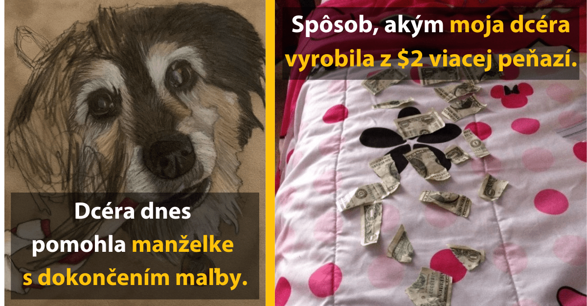 Dievčenská maľba psa a rozhodené doláre na posteli s Minnie Mouse dizajnom.