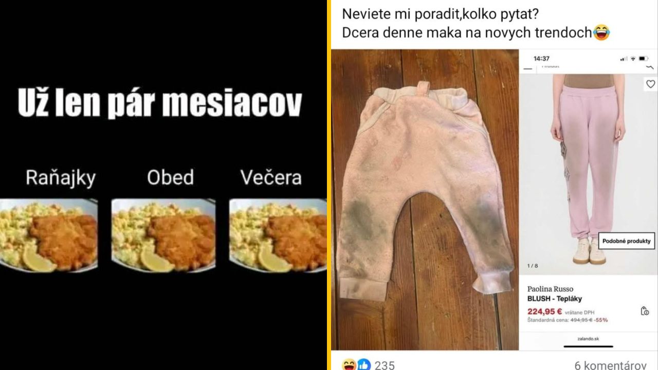 Vtipný koláž: Obraz denného menu a džínsov, ktoré dcéra vytvorila v rámci nového trendu.