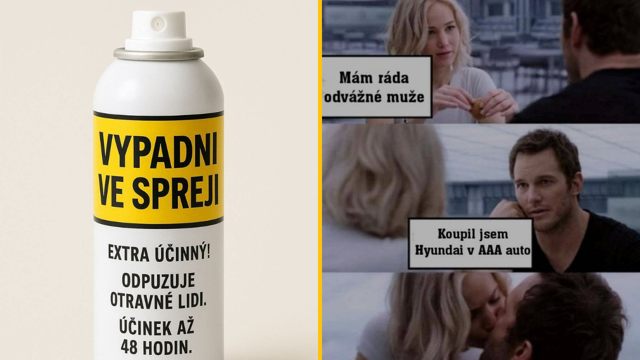 Vtipný sprej na odpudzovanie otravných ľudí a komická scénka o kúpe auta a odvaze.