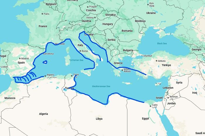 Mapa zachytáva hranice historického územia starovekej Rímskej ríše v oblasti Stredozemného mora.