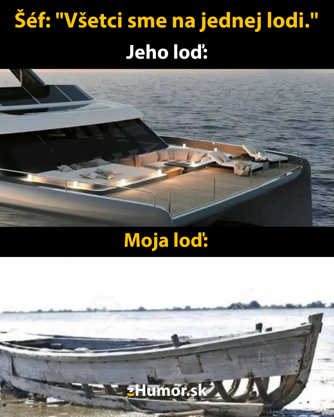 Luxusná jachta verzus stará drevená loď, ilustrácia nerovnosti.