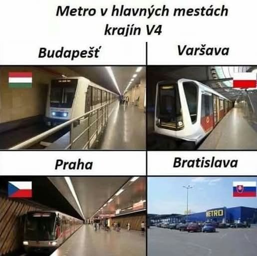 Porovnanie metro systémov v hlavných mestách krajín V4: Budapešť, Varšava, Praha, Bratislava.