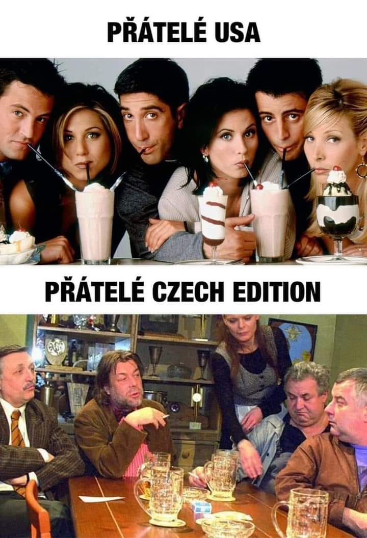 Americkí priatelia popri shakach a ich česká verzia pri pive. Porovnanie dvoch kultúrnych pohľadov na priateľstvo.
