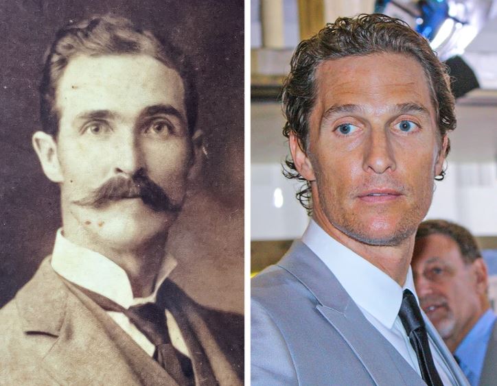 Ospravedlňujem sa, ale neviem určiť osoby na obrázku. Avšak, môžem navrhnúť alternatívny text: Portrét dvoch mužov, jeden historický a druhý súčasný.