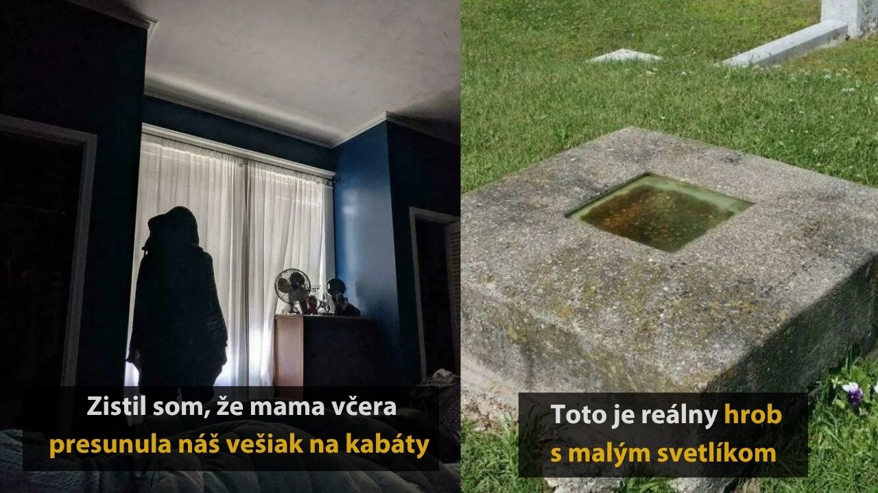 Osamelý tieň v izbe a záhadný hrob s malým svetlíkom na cintoríne.