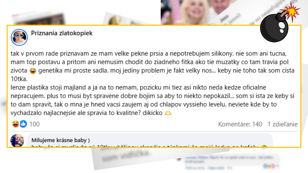 Text príspevku na sociálnej sieti o vzhľade a plastickej chirurgii.