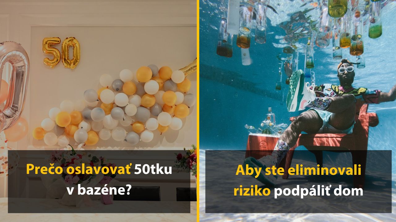 Oslava 50. narodenín s balónmi a zábavou pod vodou v bazéne. Kreatívny spôsob, ako osláviť okrúhle jubileum.