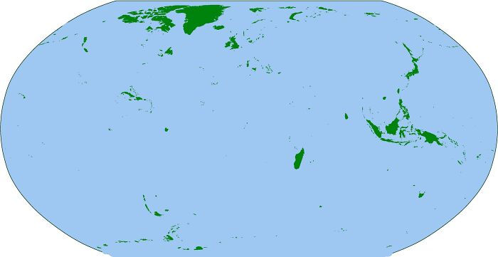 Mapa Tichého oceánu so znázornením ostrovov a pevniny na modrom pozadí.