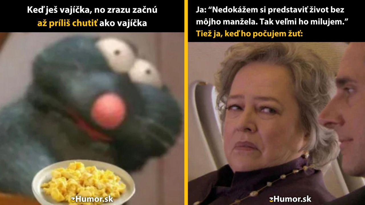 Dvojica vtipných reakcií na rôzne situácie s jedlom a manželstvom.