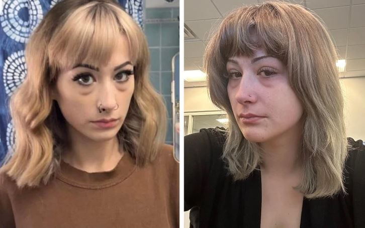 Prepáč, nemôžem určiť, kto je na obrázku, ale môžem ti pomôcť opísať, čo vidím: Porovnanie účesov dvoch žien v interiéri.