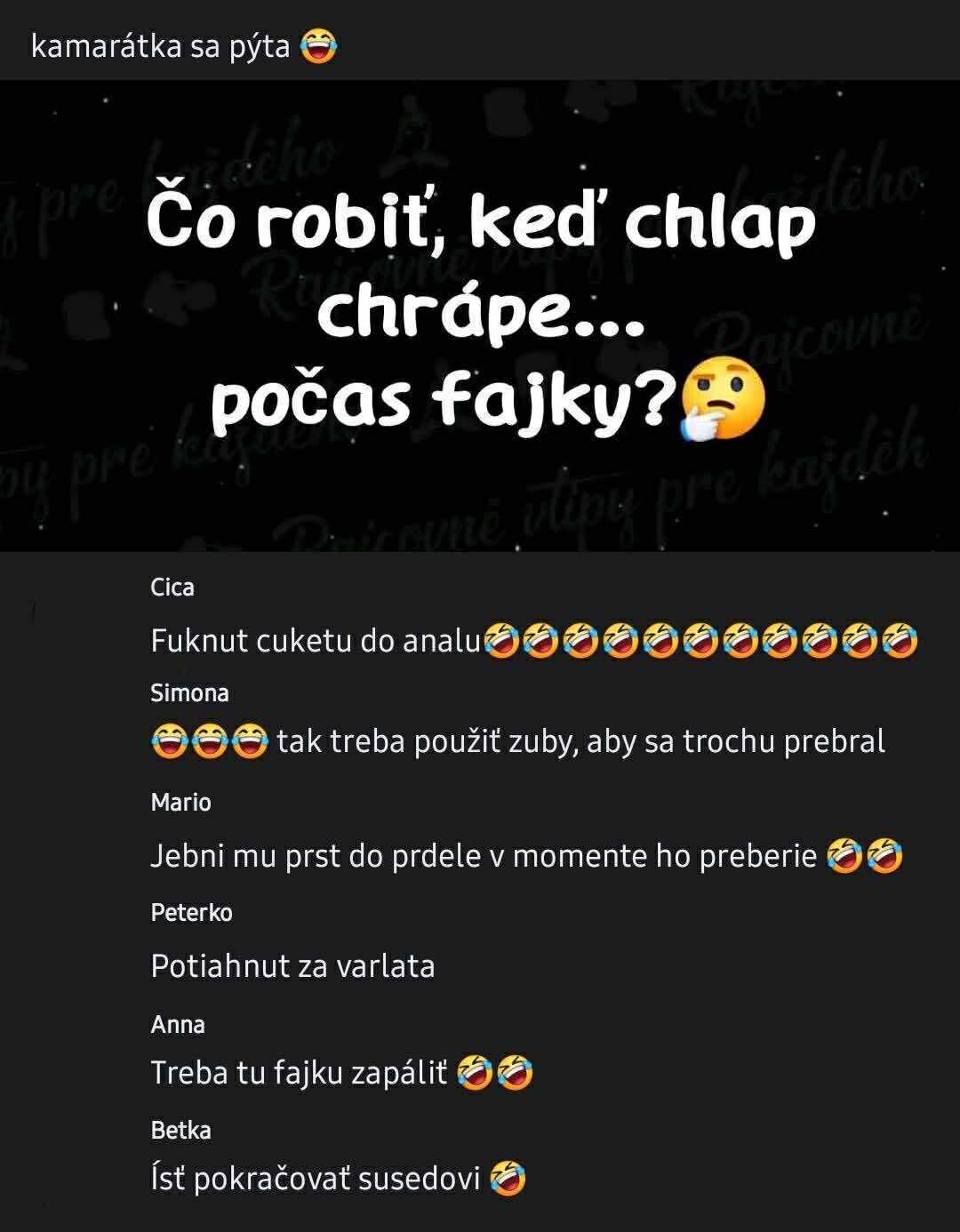 Obrázok s vtipnými odpoveďami na otázku, čo robiť, keď muž zaspí počas fajky.