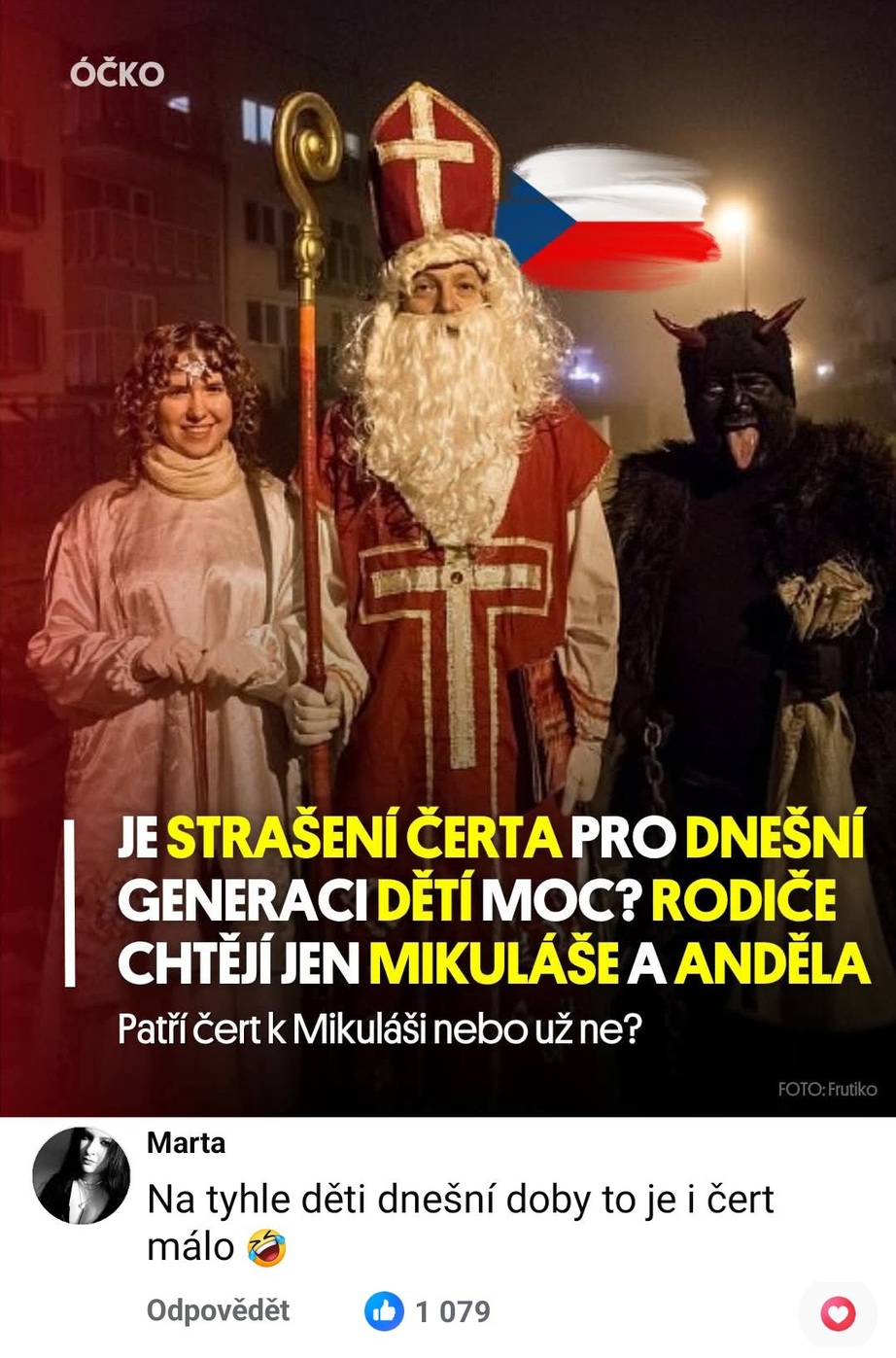 Mikuláš, anjel a čert na ulici - tradícia a diskusia o strachu pre deti.