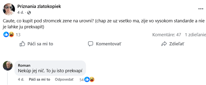 Diskusia na sociálnej sieti: Čo kúpiť žene, ktorá má všetko? Odpoveď: Nekúpiť nič, to ju prekvapí.