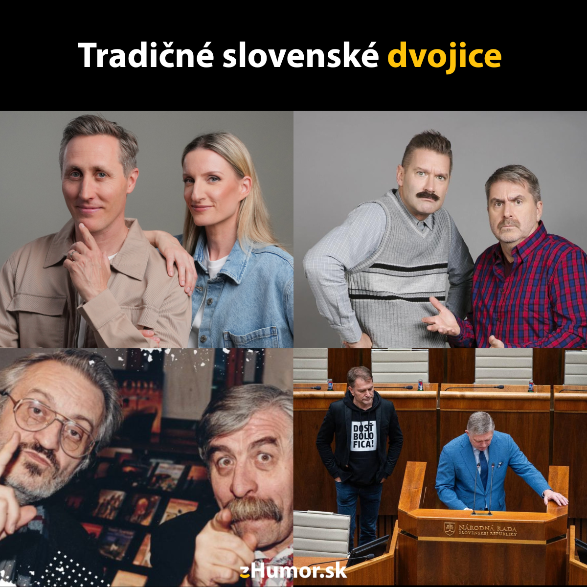 Známé slovenské dvojice v rôznych situáciách - dvojice zábavné a politické momenty.