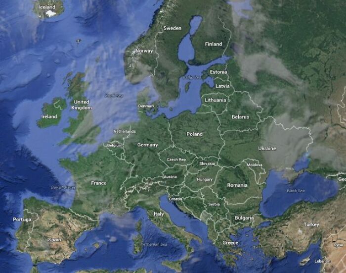 Mapa Európy zobrazujúca krajiny s ich názvami, od Nórska po Grécko a Portugalsko po Ukrajinu.