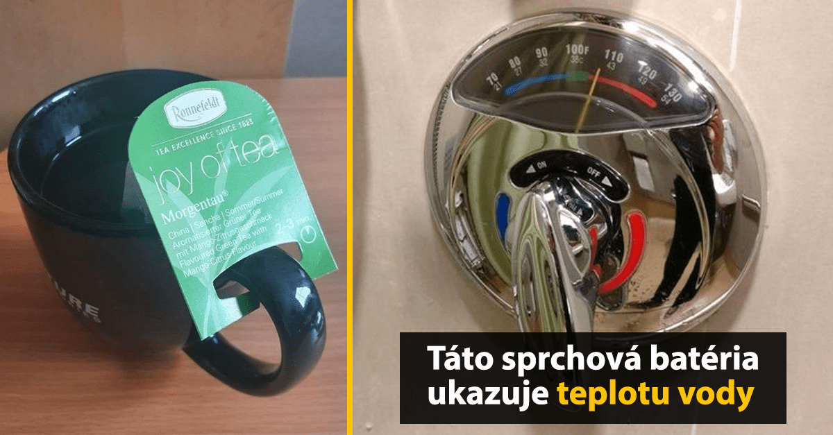 Šálka čaju Morgentau vedľa sprchovej batérie s indikáciou teploty vody.