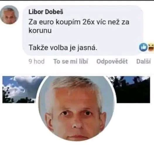 Osoba komentuje, že za euro kúpi 26x viac ako za korunu.