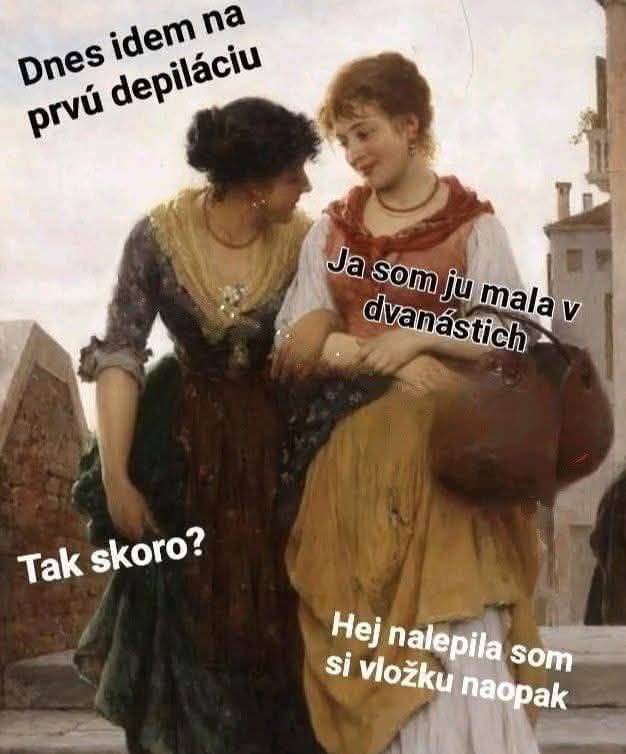 Ženy v historických šatách sa rozprávajú o prvých skúsenostiach s depiláciou a ženskými pomôckami.