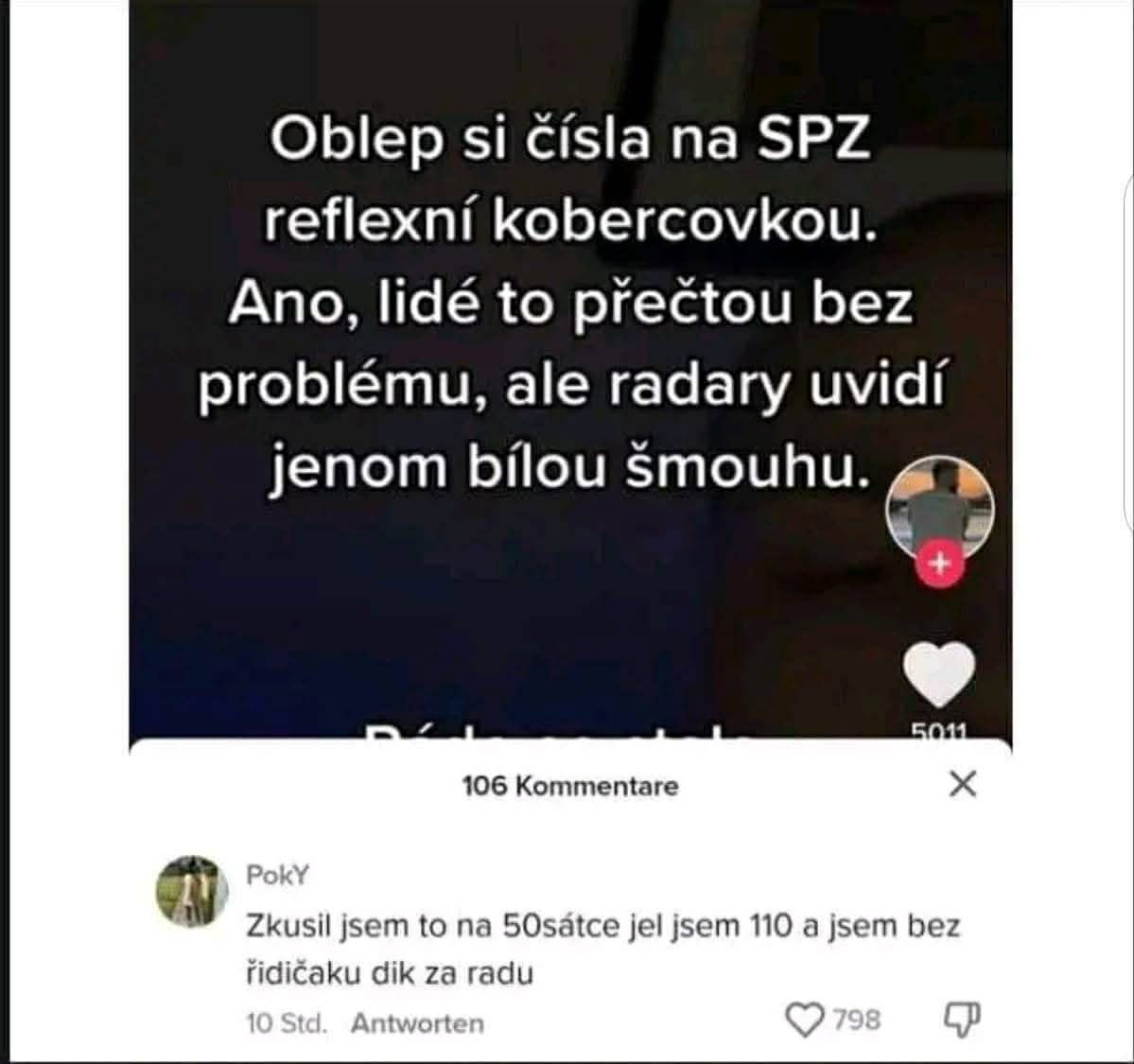 Návod na zakrytie ŠPZ reflexnou páskou s vtipným komentárom k pokusu o oklamanie radaru a následkami.