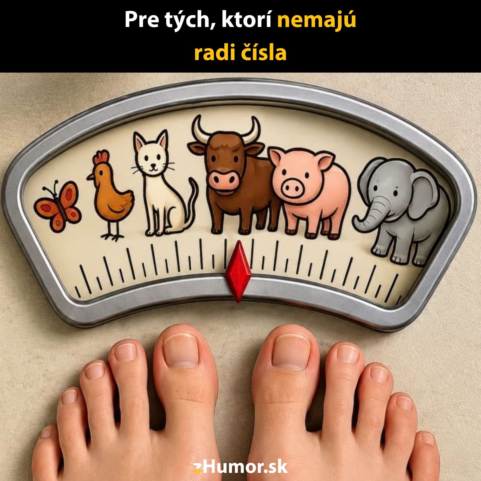 Osobná váha s obrázkami zvierat namiesto čísiel, vtipný dizajn pre tých, čo nemajú radi čísla.