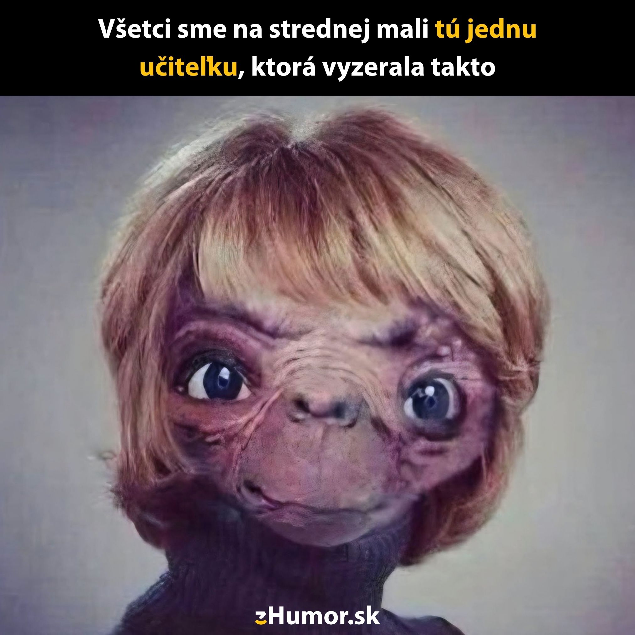 Unikátny portrét s nápisom: Všetci sme na strednej mali tú jednu učiteľku, ktorá vyzerala takto.