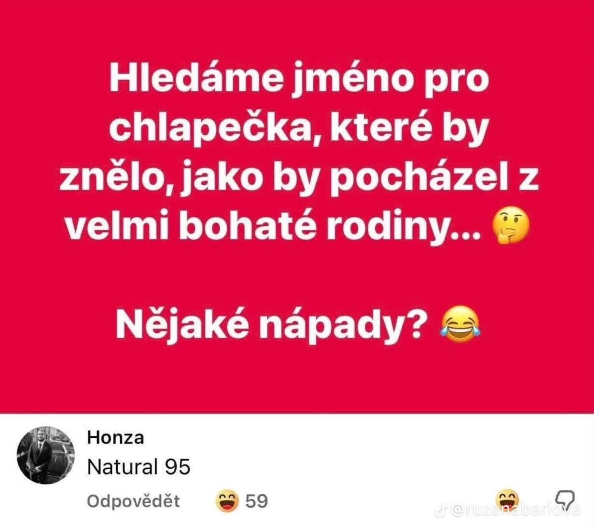 Hľadanie mena pre chlapca s nádychom bohatstva, nápady? Vtipná reakcia s ponukou: Natural 95.