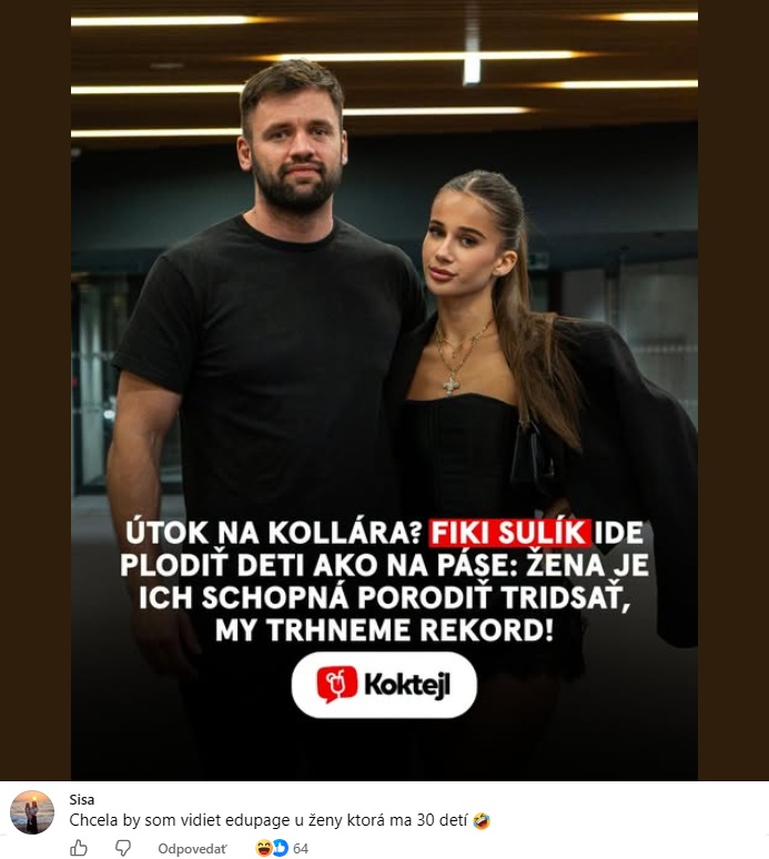 Pár na fotke s kontroverzným titulkom o plodení množstva detí, diskusia na sociálnej sieti.