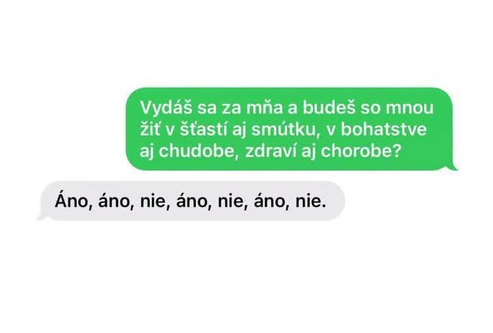 Návrh manželstva: otázka a odpoveď kombinujúca áno a nie na trvalý vzťah v rôznych životných situáciách.