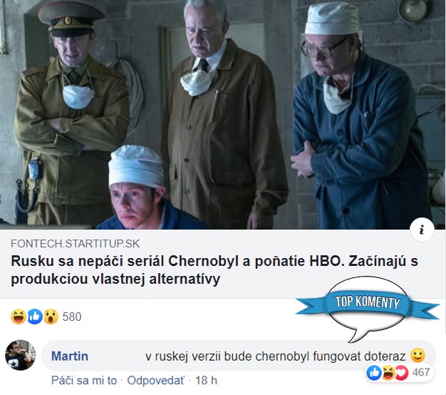 Scéna z Černobyľského seriálu s reakciami na kritiku Ruska, ktoré chystá vlastnú verziu.